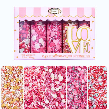 Pretty in Pink, Gold & White Pearl Sprinkles Mix - Edible Heart Sprinkles for Cakes, Cupcakes, Cookies - Spring, Birthday & Baki