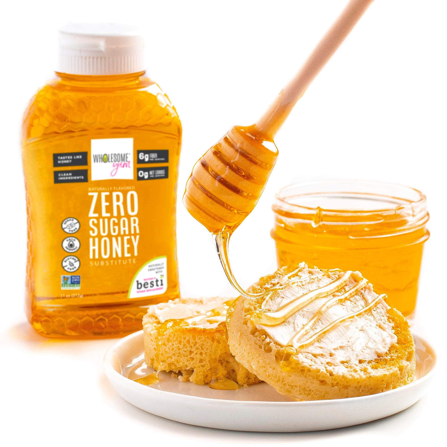 Wholesome Yum Zero Sugar Honey Substitute (Keto Honey) - Natural Sugar Free Honey Alternative With Monk Fruit & Allulose - Zero