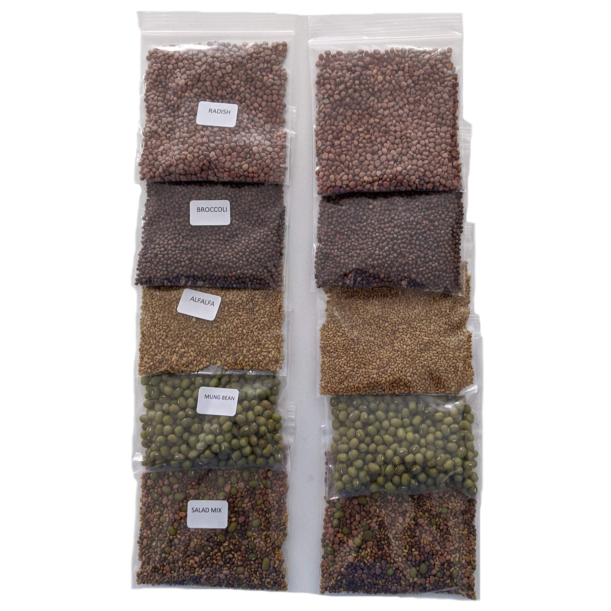 Variety Pack Sprouting Seeds Broccoli, Alfalfa, Radish, Mung Beans & Salad Mix For Sprouts And Microgreens. Non-Gmo. Pack Of 10