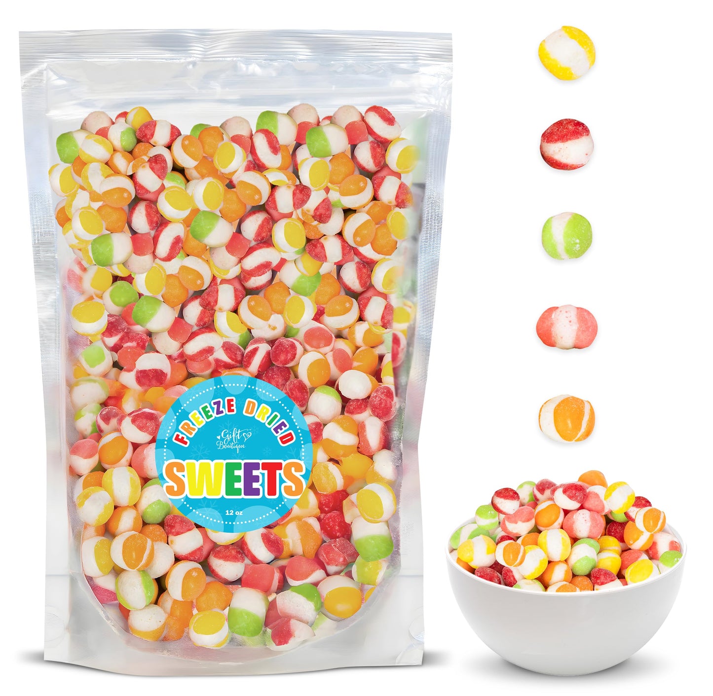 Freeze Dried Candy Gourmet Crunch Candies 36oz 3 of 12 oz Bag Pouch Assorted Cherry Strawberry Lemon Lime Orange Original Rainbo