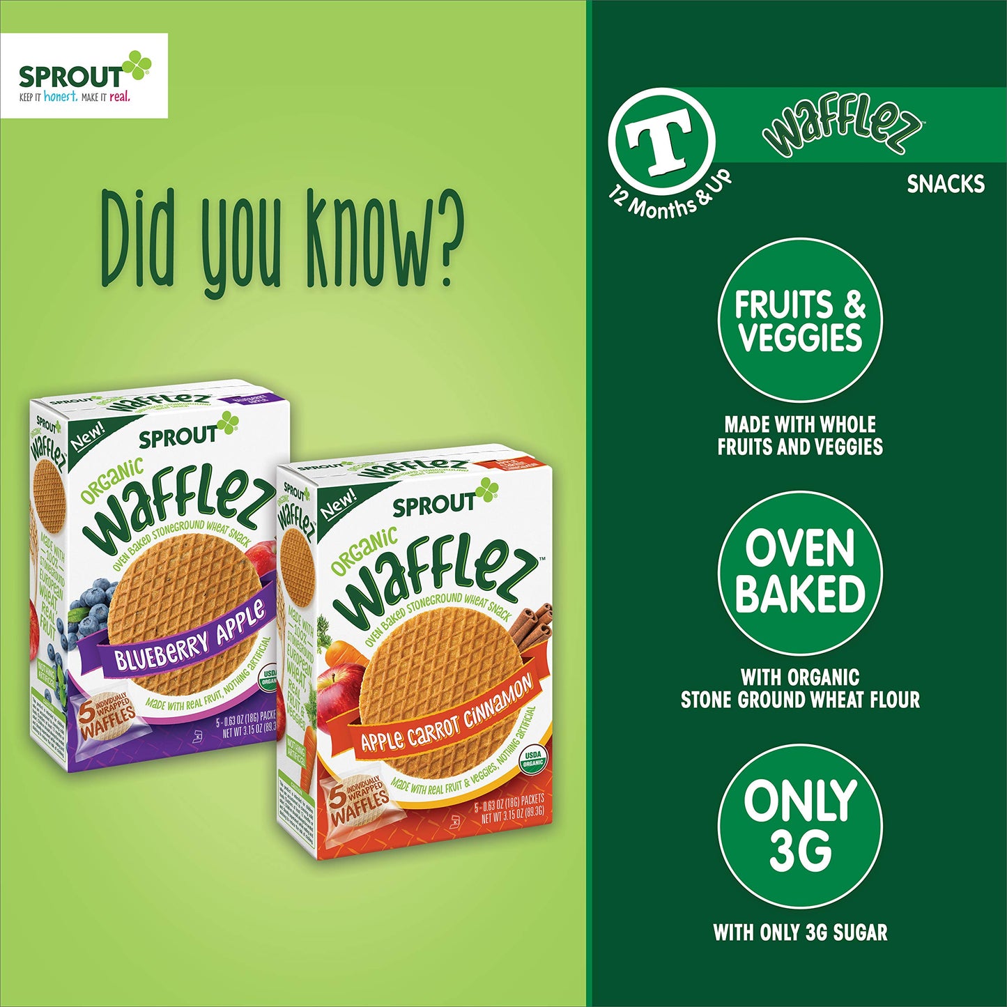 Sprout Organic Baby Food, Stage 4 Toddler Snacks, Apple Carrot Cinnamon Wafflez, Single Serve Waffles 5 Count(Pack Of 1)
