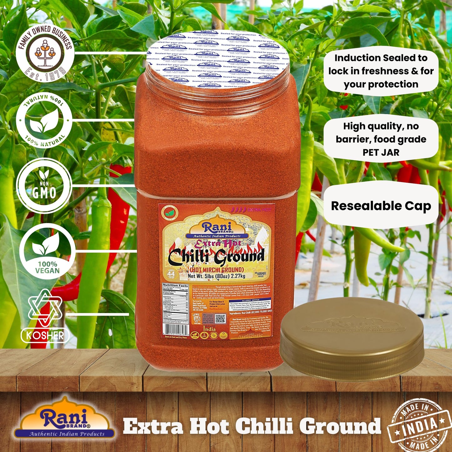 Rani Extra Hot Chilli Powder Indian Spice 80Oz (5Lbs) 2.27Kg Bulk Pet Jar ~ All Natural | No Color Added | Gluten Friendly | Veg