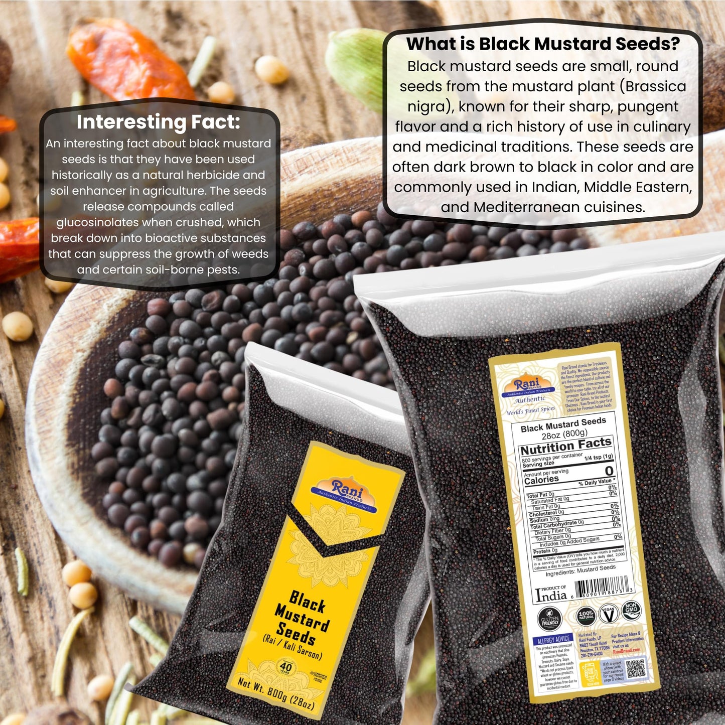 Rani Black Mustard Seeds Whole Spice (Kali Rai) 28Oz (800G) All Natural ~ Gluten Friendly | Non-Gmo | Vegan | Indian Origin