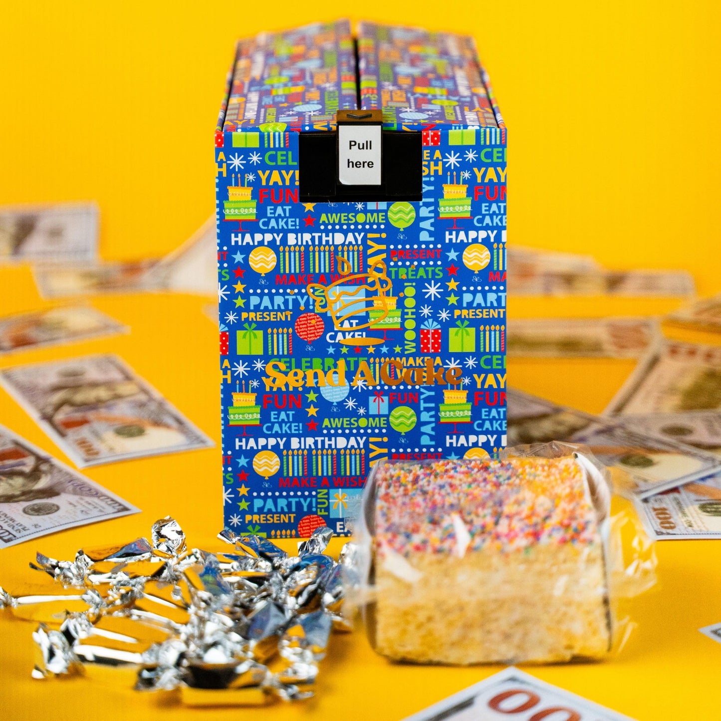 Birthday Billionaire Gift Box By Send A Cake – Ready-To-Gift Music Box With Sweet Caramels & 3 Sprinkle Dot Crispy Cake – No Assembly, Unique Birthday Gift For Women, Men & Kids