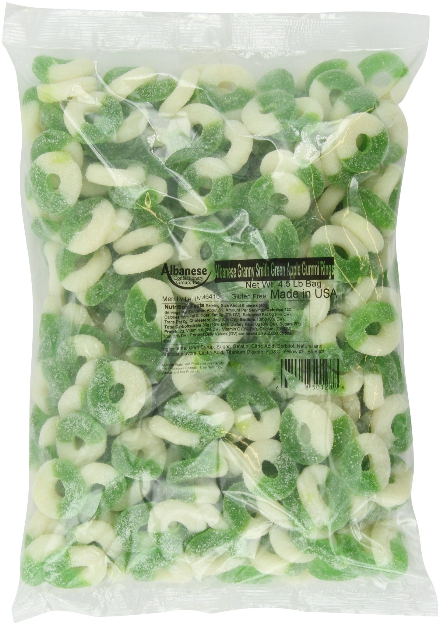 Albanese Confectionery Gummi Ring Sour Apple Green & White, 4.5 Pound