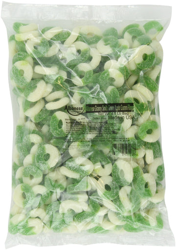 Albanese Confectionery Gummi Ring Sour Apple Green & White, 4.5 Pound