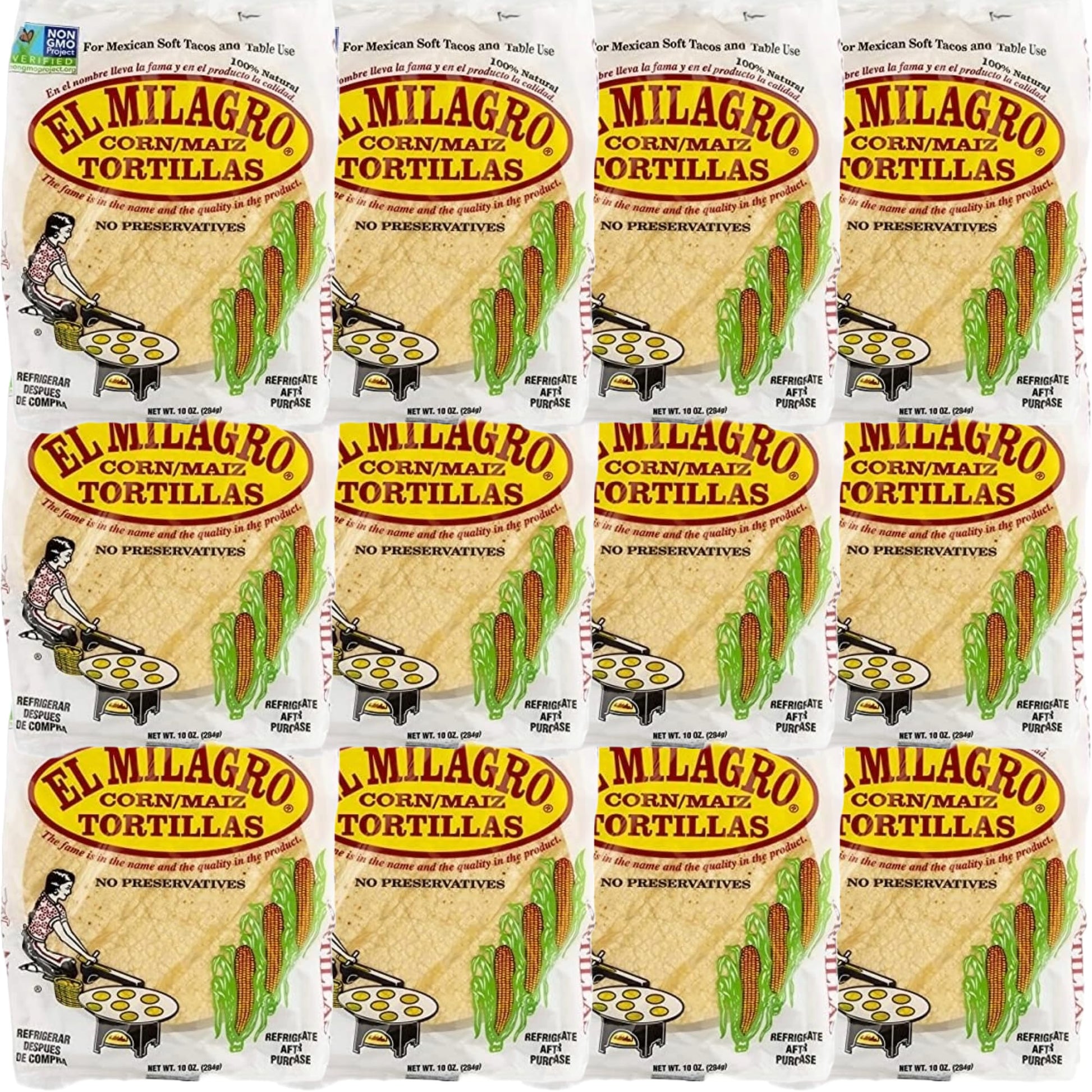El Milagros Corn Tortillas, No Preservatives, Non-GMO, Fresh from Chicago - 12 Packages (144 Tortillas) (12 Pack Plastic)