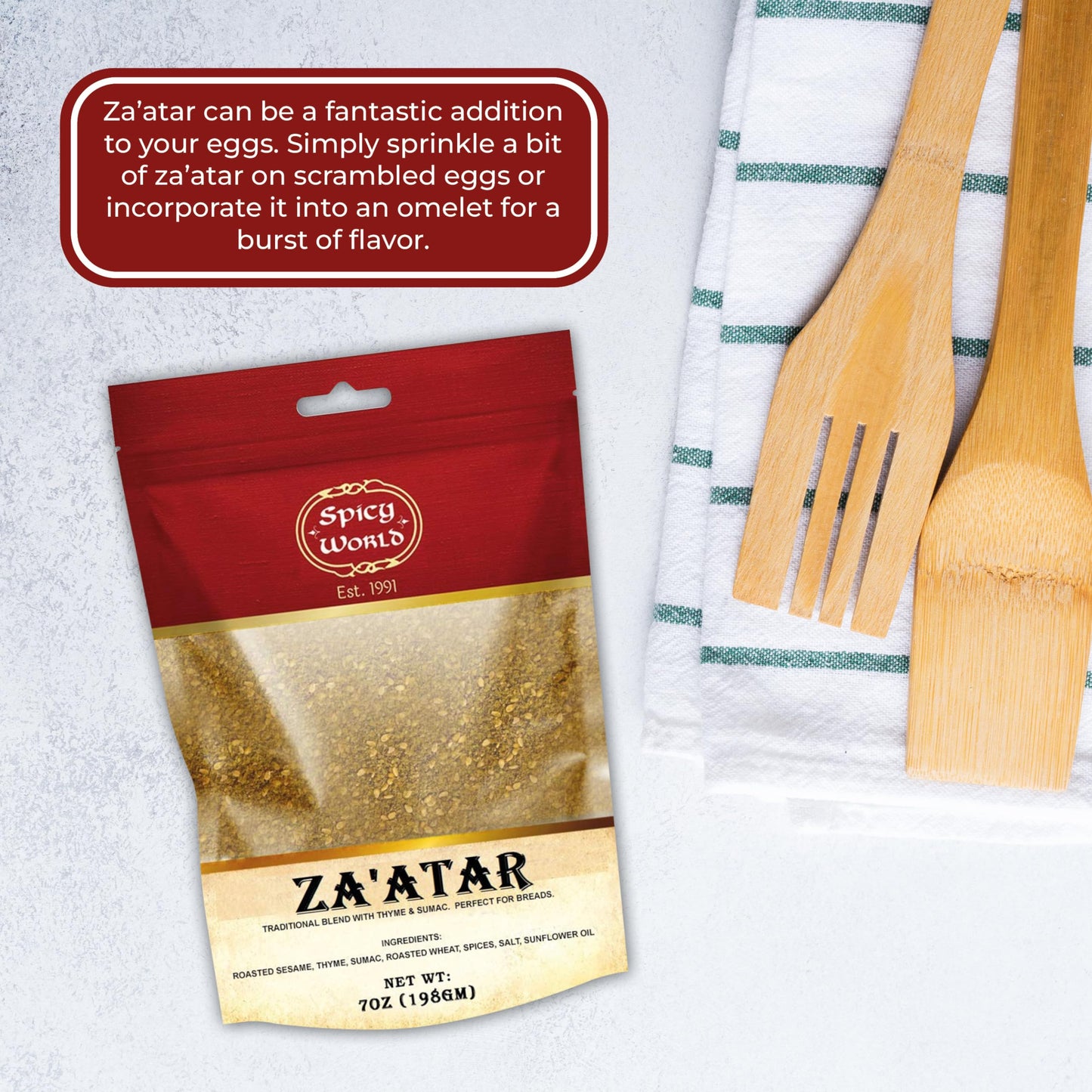 Spicy World Zaatar 7 Ounce LARgE Bag  Traditional Middle Eastern Zatar Spice Blend with Thyme & Sumac  Zaatar Seasoning