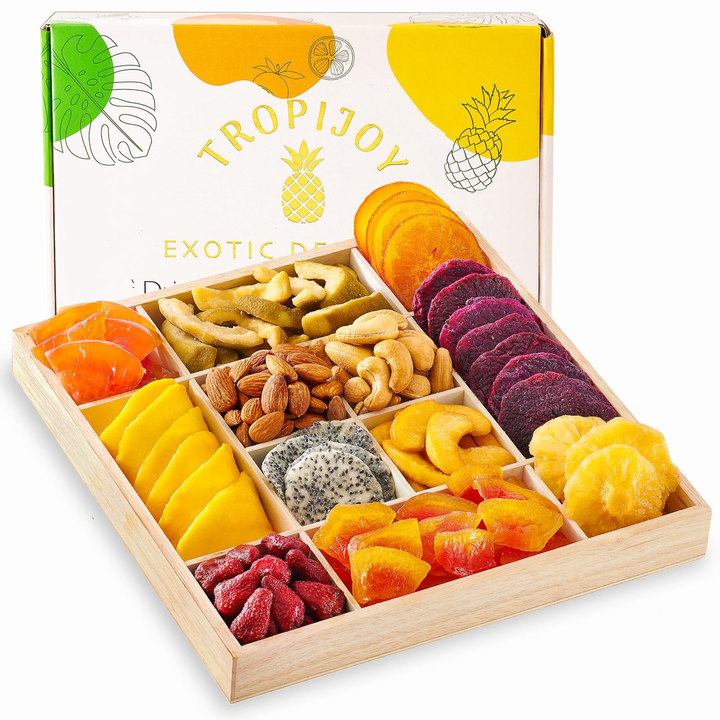TropiJoy Dried Fruit Gift Basket - 12 Tropical Flavors - XL Size - Soft Dry Fruit and Nuts Gift for Thanksgiving