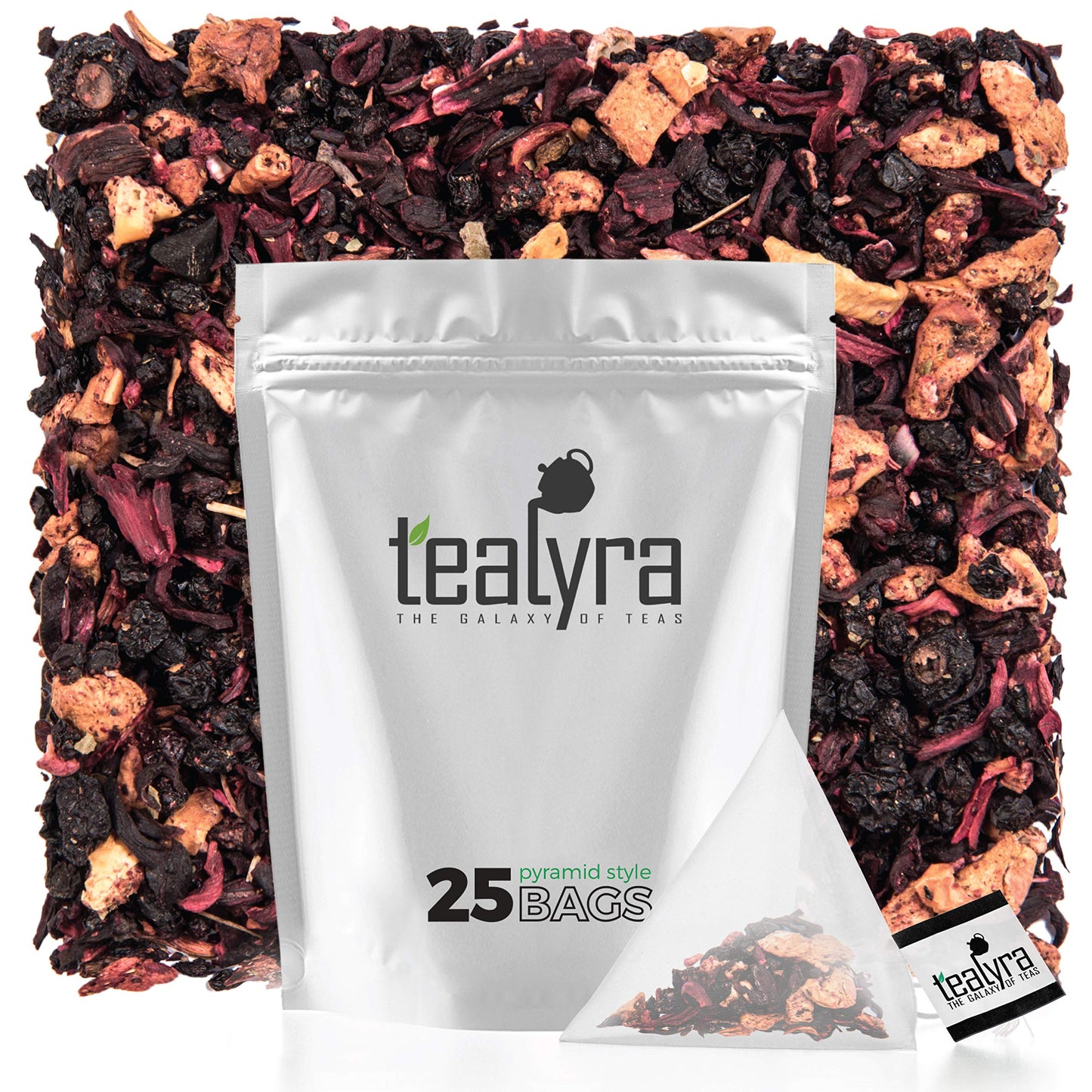 Tealyra Fruit Tea Blend - Hibiscus & Berries - Caffeine-Free Herbal Tea - 25 Pyramid Sachets