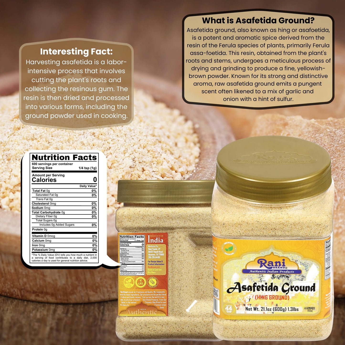 Rani Asafetida (Hing) Ground 21oz (600g) 1.3lbs PET Jar ~ All Natural | Salt Free | Vegan | Non-GMO | Kosher | Asafoetida Indian