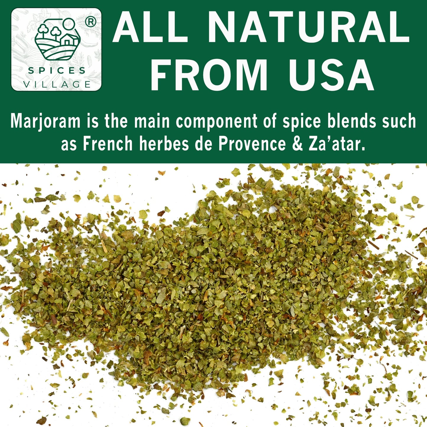 Spices Village Dried Marjoram Leaves, All Natural Mediterranean Spice, 2 oz, Gluten Free, Vegan, Non-GMO, Resealable Bulk Bag