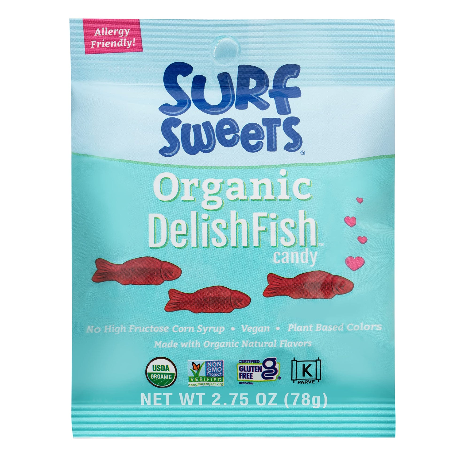 Surf Sweets Organic Delishfish Candy - Sweet Vegan Candy Fish, Gluten Free Snack For Kids And Adults, Kosher, Raspberry Fruit Flavor, Sweetened With Organic Cane Sugar - 2.75 Oz Bag (Pack Of 12)