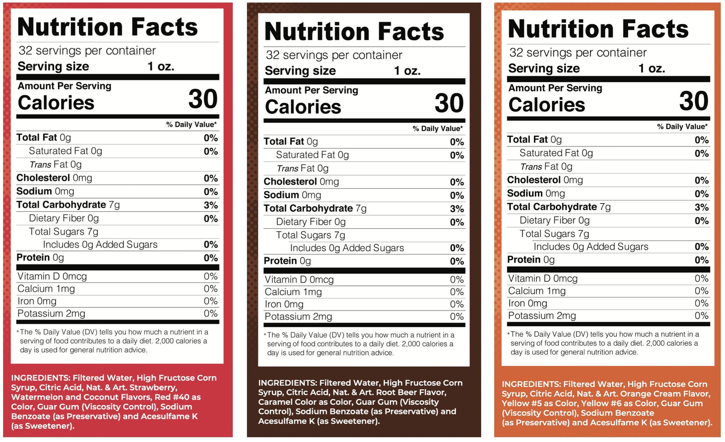 Lucys Shaved Ice Snow Cone Syrups - Tigers Blood, Root malt-inspired, Orange Cream - 32oz Bottles (Pack of 3)