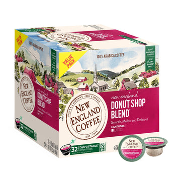 New England Coffee Donut Shop Blend Light Roast Pods, 32 Count (Pack of 1)