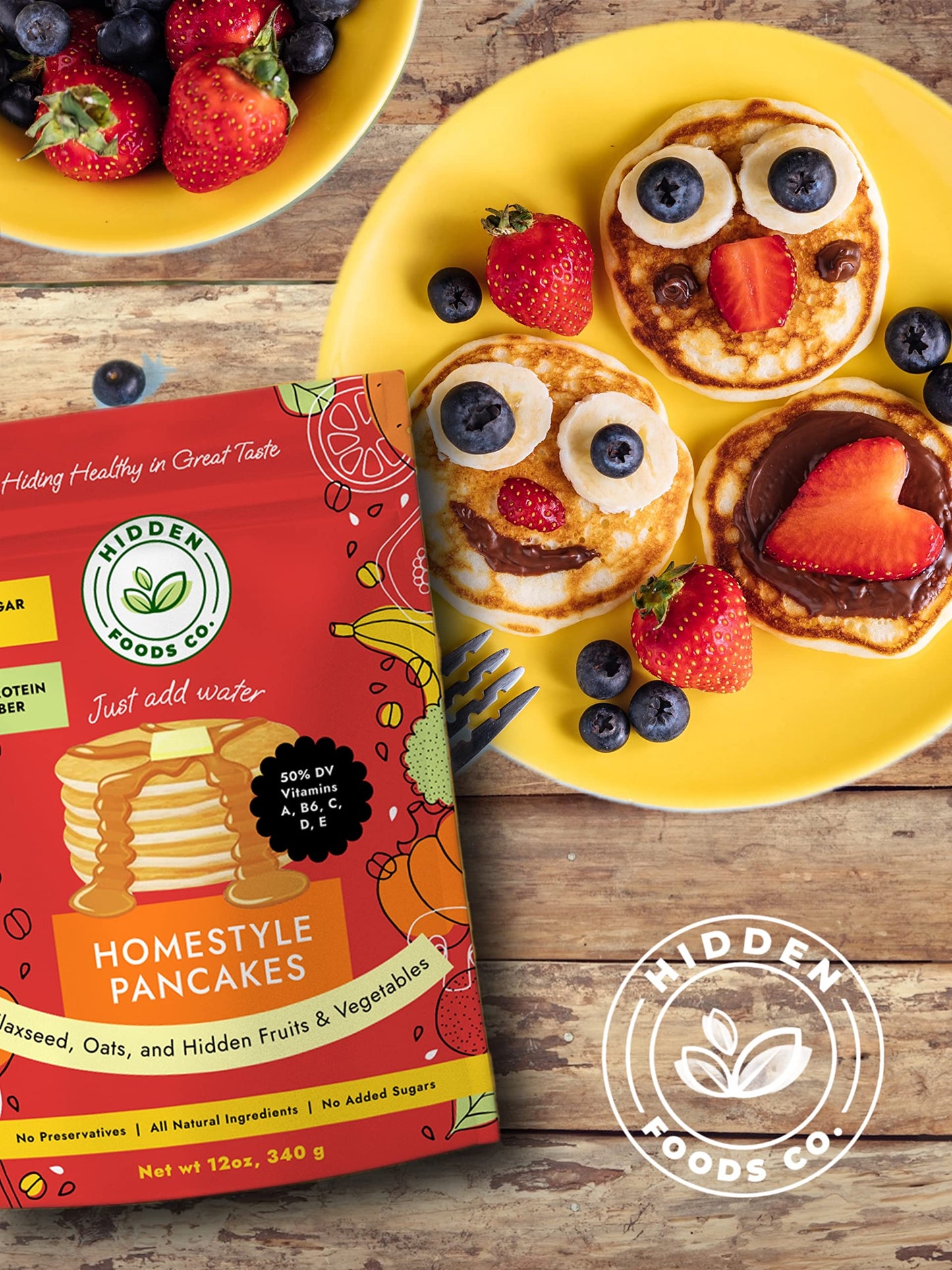 Hidden Foods Homestyle Pancake Mix and Waffle Mix | Thick & Fluffy Pancake with Oats, Flaxseed & Hidden Fruits & Veggies | Rich