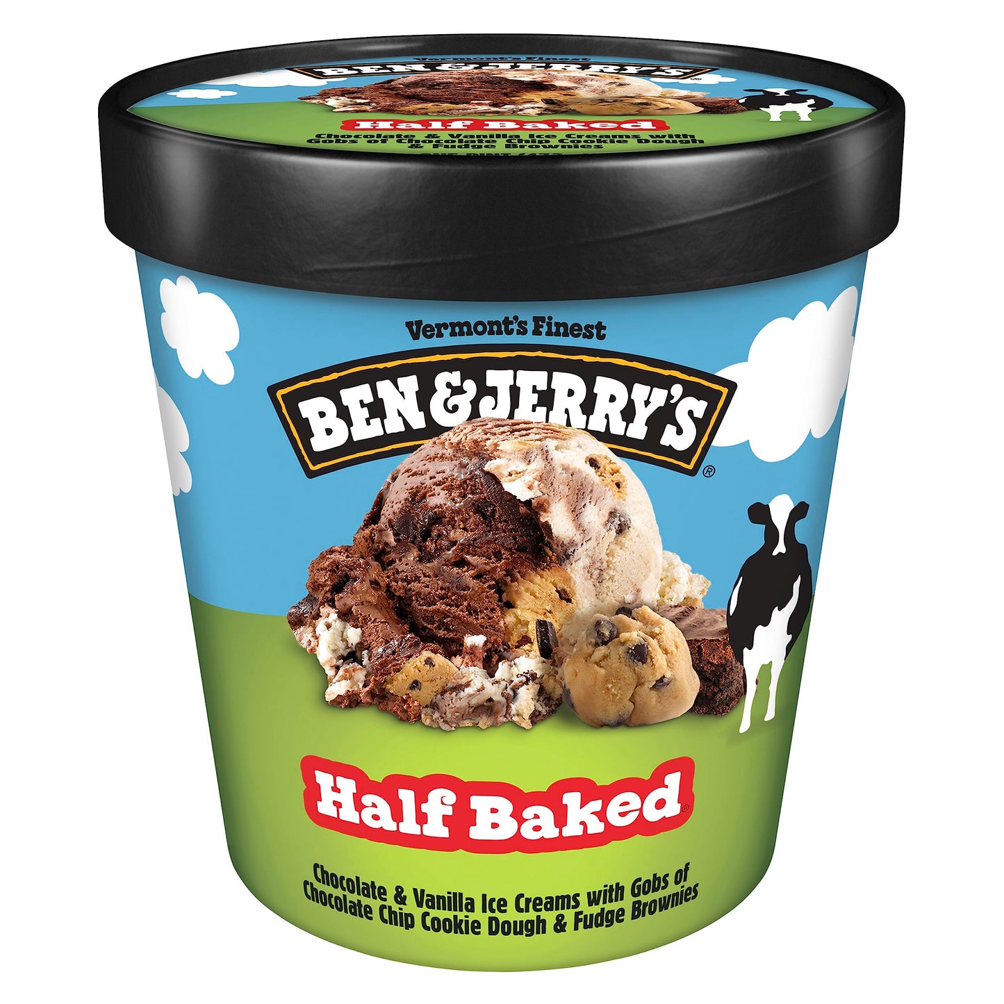 Ben & Jerrys Half Baked Chocolate & Vanilla Ice Cream Pint Non-GMO 16 oz