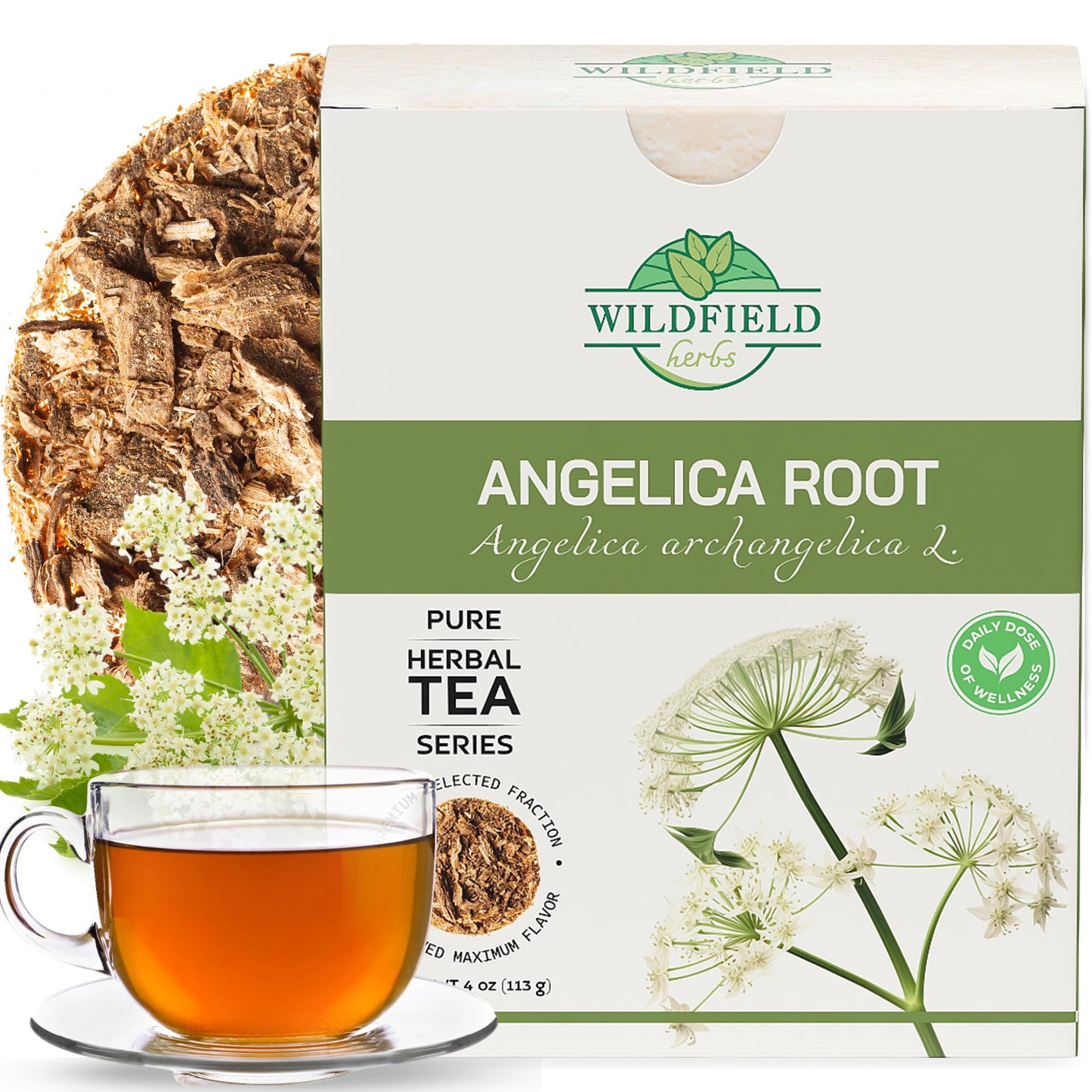 WILDFIELD HERBS Angelica Root Bulk Herb Tea - 4 oz (113g) Herbal Tea Raiz De Angelica