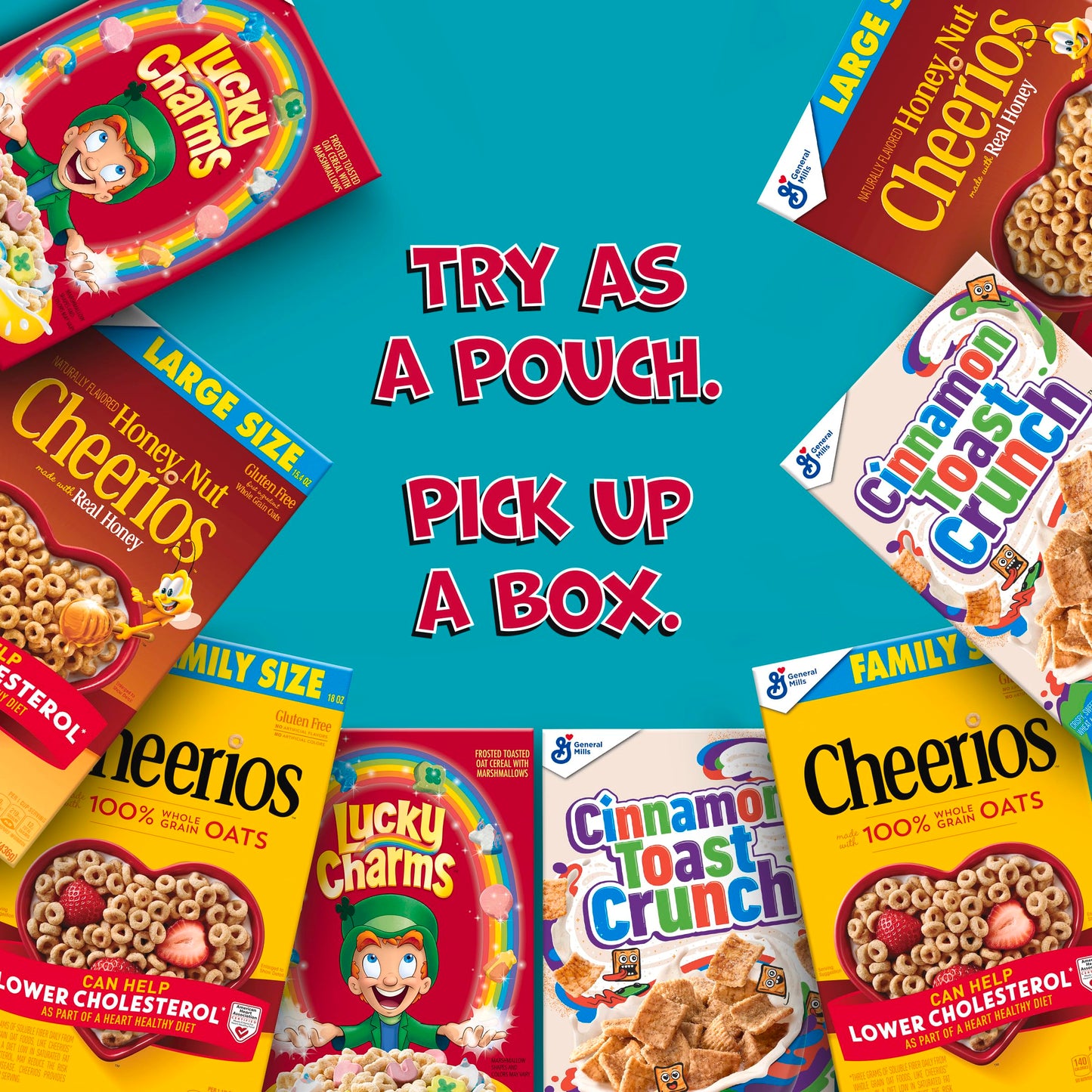General Mills Breakfast Cereal Variety Pack, Lucky Charms, Cinnamon Toast Crunch, and Cheerios Varieties, Single Serve Snacks, 9