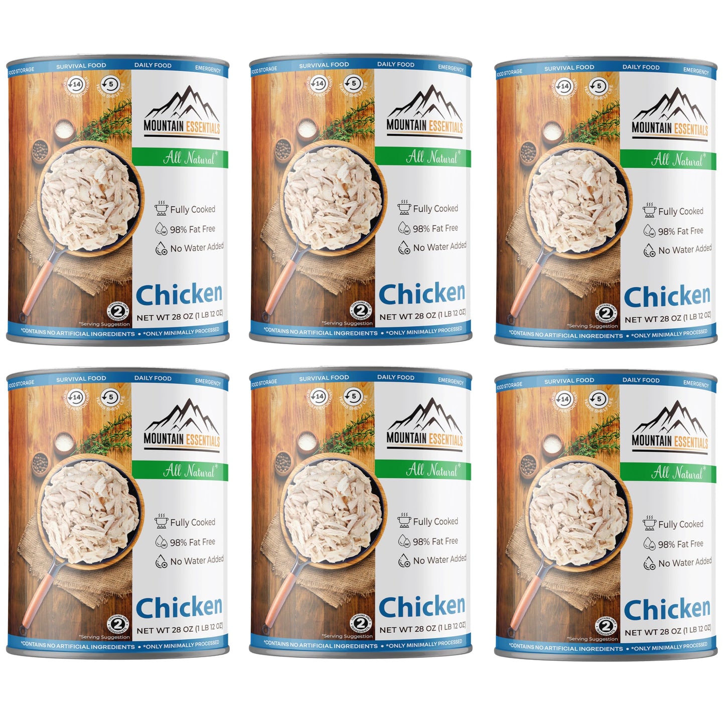 MOUNTAIN ESSENTIALS Fully Cooked Chicken, Canned White Meat, Pack of 6, 28 Oz, 5-Year Shelf Life, Made in USA
