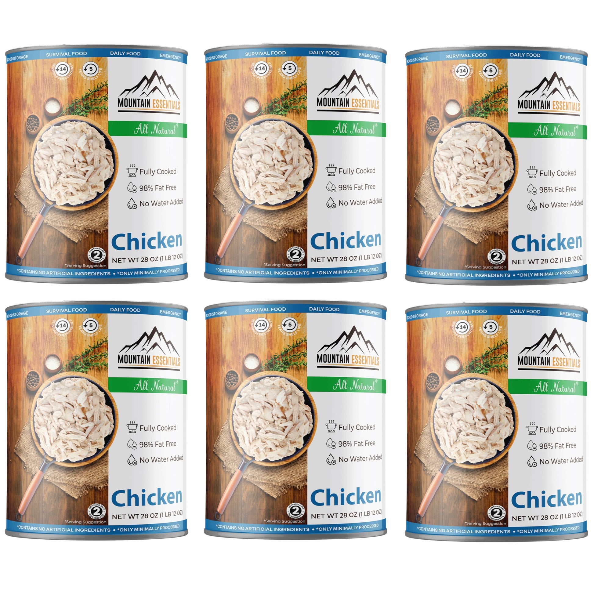 MOUNTAIN ESSENTIALS Fully Cooked Chicken, Canned White Meat, Pack of 6, 28 Oz, 5-Year Shelf Life, Made in USA