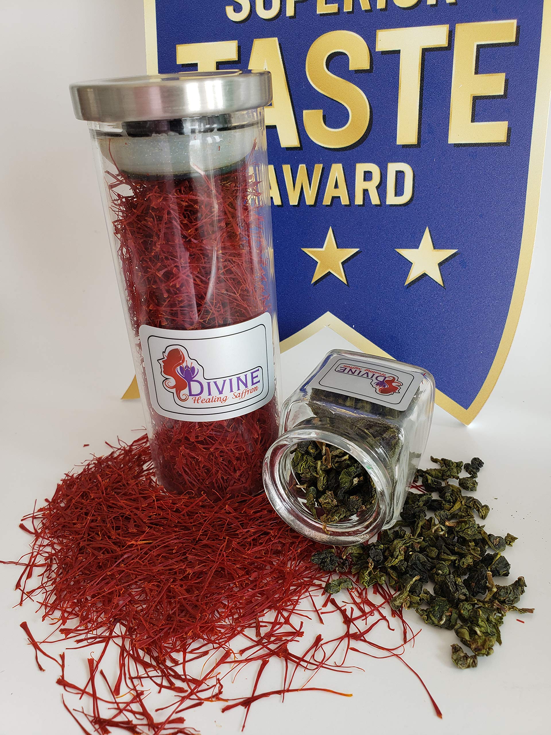 Divine Saffron, Superior Taste Awarded Saffron In Gift Box With Green Tea 11 Gm