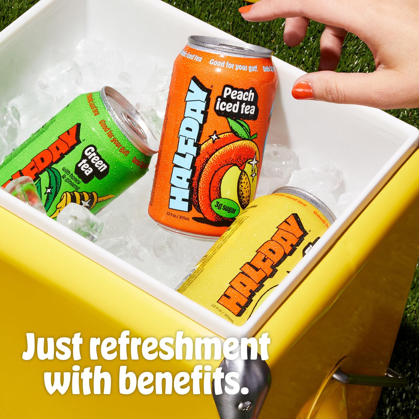 Halfday Prebiotic Iced Tea Variety Pack, Lemon & Peach, Low Sugar, 12 Fl Oz (Pack of 12), Gluten Free, Natural Caffeine