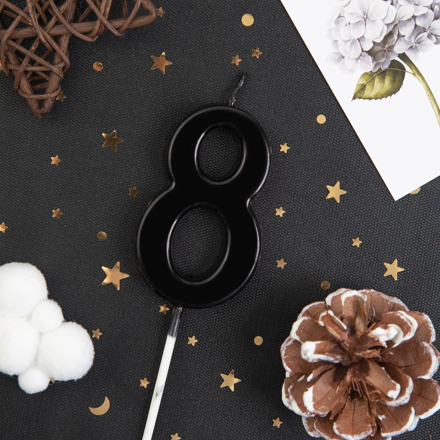PHD CAKE Black Number Birthday Candles, 8 Inch Wax Cake Decoration, Modern Design
