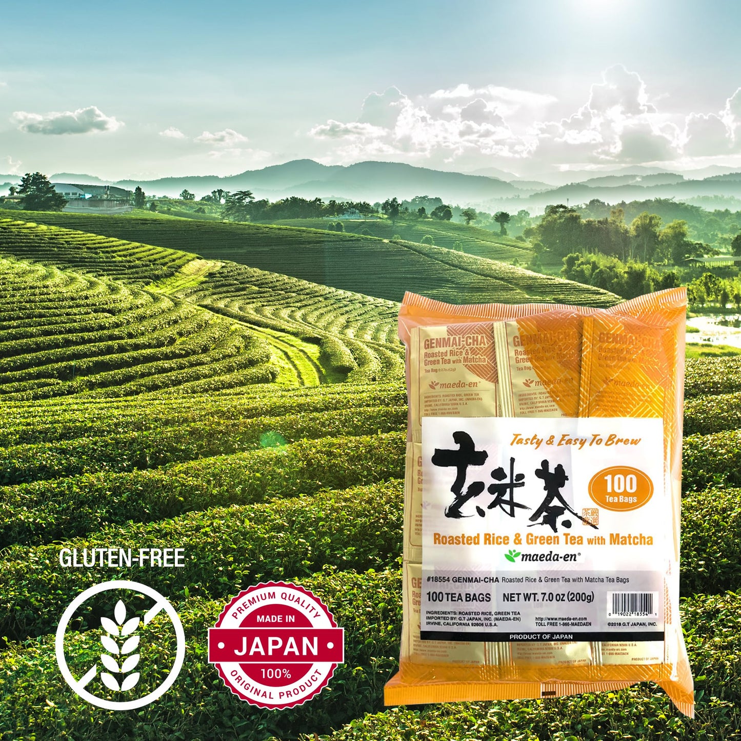 Maeda-En Genmai-Cha With Matcha Roasted Rice And Green 200 Tea Bags Powder Japanese Origin Green Tea Leaves Individually Wrapped