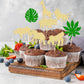Gyufise 24Pcs Gold Jungle Safari Animal Cupcake Toppers Green Leaf Safari Jungle Wild Animals Cupcake Picks For Jungle Theme Bab