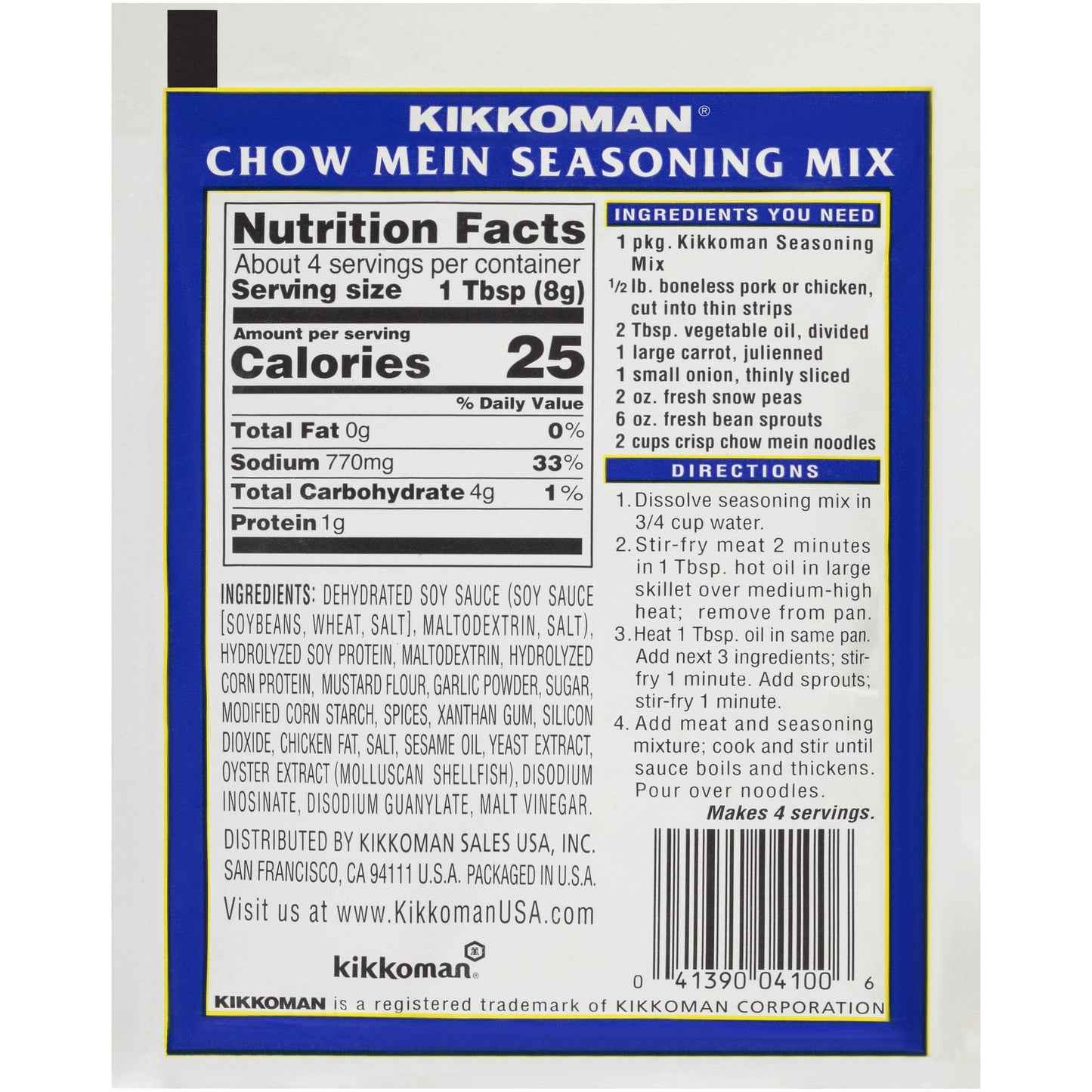 Kikkoman - Delicious Chow Mein Seasoning Mix - Full Flavored Low Sodium & No Fat  All Purpose Seasoning  No Added Preservatives - 1.125 Oz. (Pack of 12)