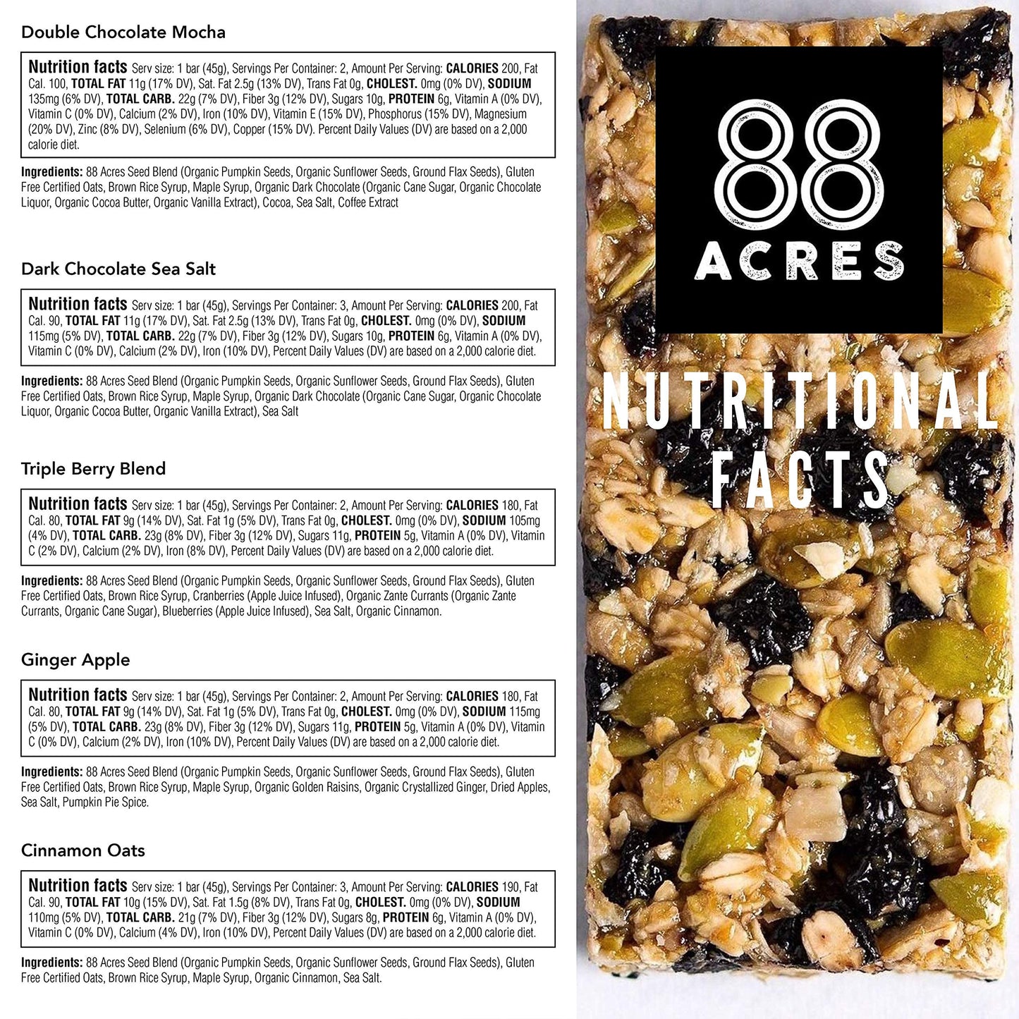 88 Acres Granola Bars | Gluten Free  Nut-Free Oat and Seed Snack Bar | Vegan & Non GMO | 6 Pack (Variety Pack)