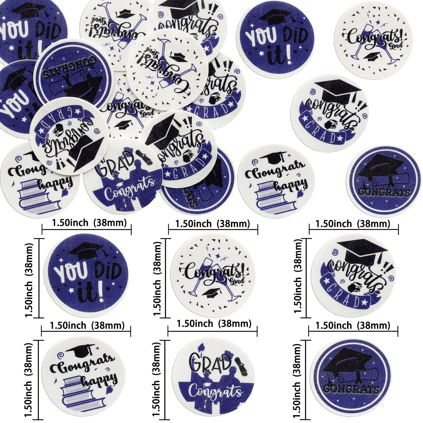 Ephlyn Graduation Cupcake Toppers, 54 Pcs Wafer Paper Grad Cap Picks, 1.8 cm, Purple, Class of 2025 Cake Decorations