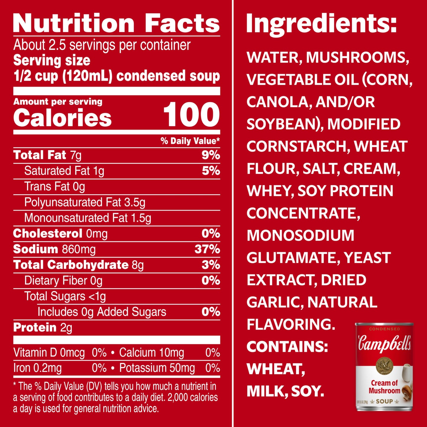 Campbell's Condensed Cream of Mushroom Soup, 10.5 oz Can (Case of 48)