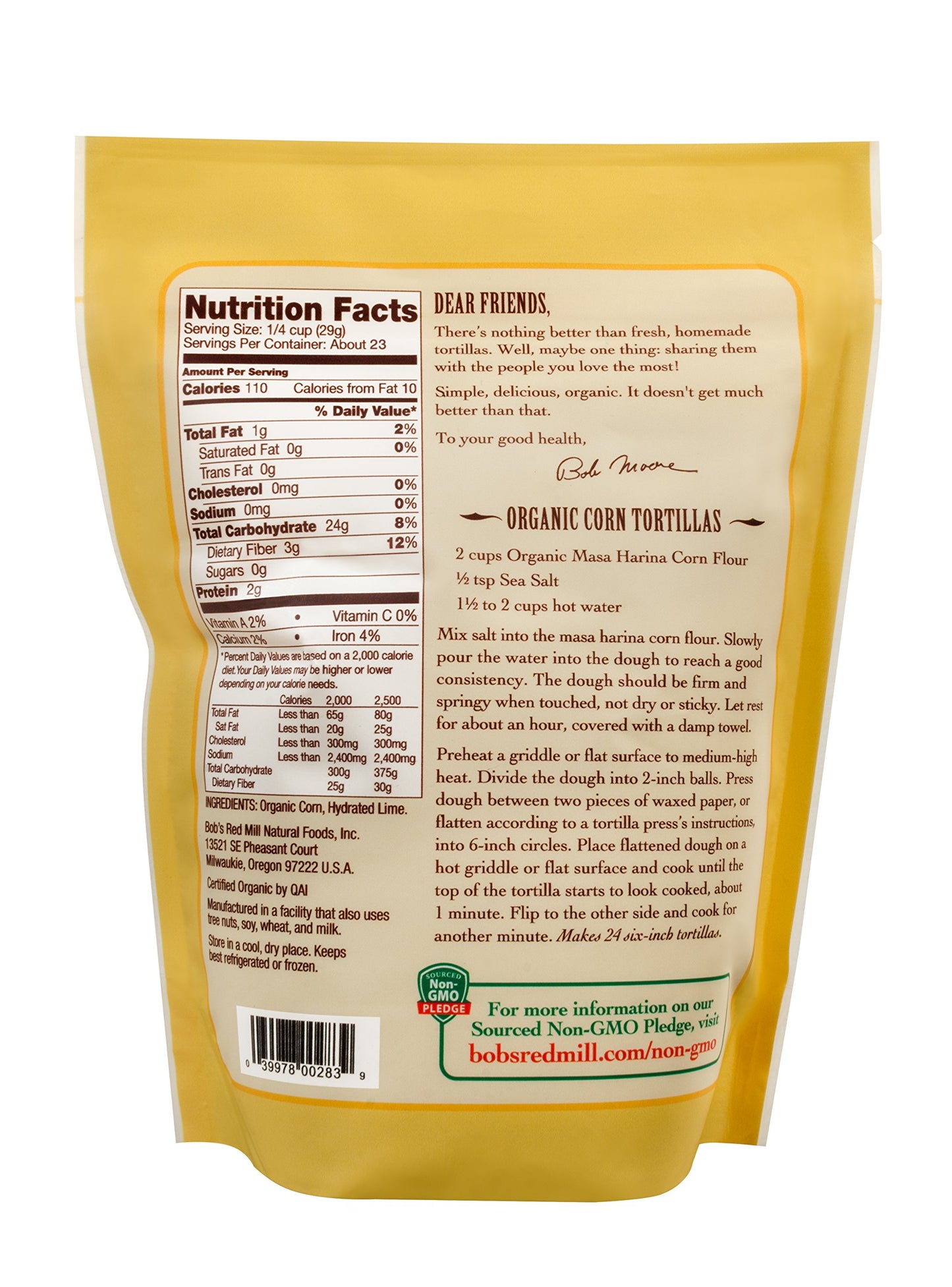 Bobs Red Mill Organic Masa Harina Flour, 24oz (Pack of 1) - Non GMO, Vegan, Kosher