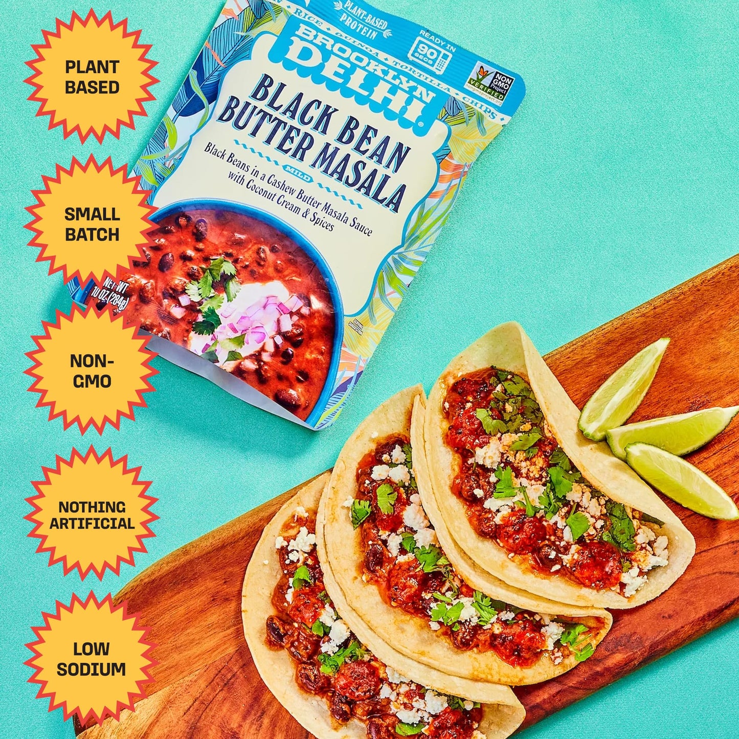 Brooklyn Delhi Black Bean Butter Masala Pouches - Ready To Eat, Protein-Rich, Microwavable Entree, Ready In 90 Seconds - Vegan,
