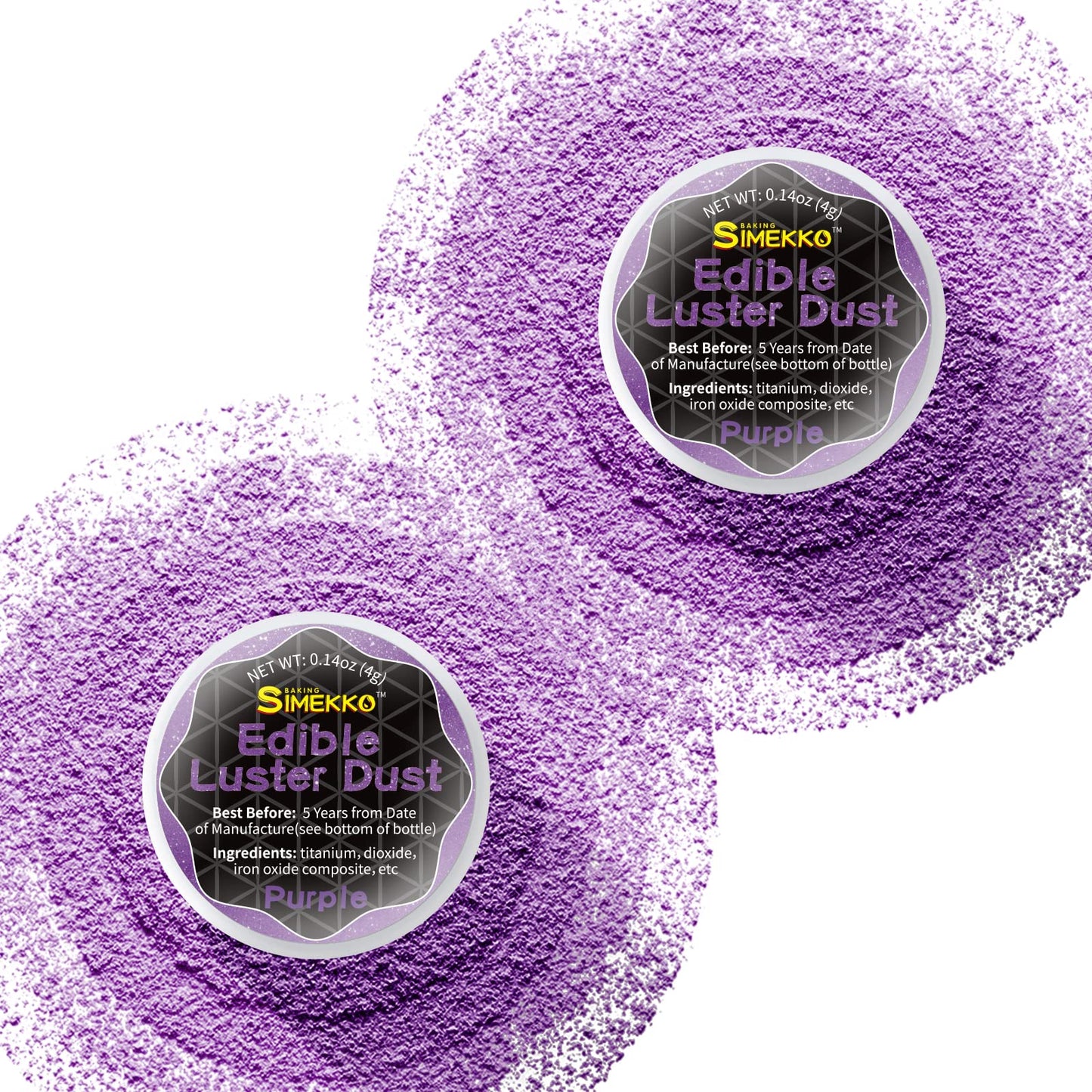 SIMEKKO Purple Edible Glitter Dust Set for Drinks, 2 Bottles, 4g Each, Ideal for Cake Decoration and Beverages