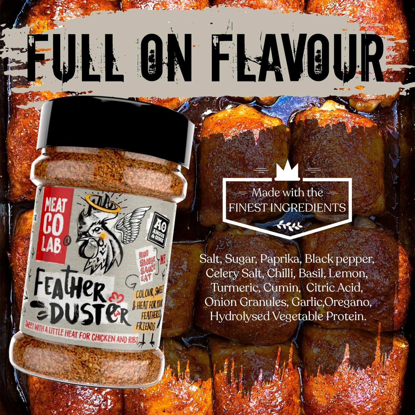 Angus & Oink Feather Duster Rub Sweet & Smoky Seasoning 200g for Chicken Wings & Pork