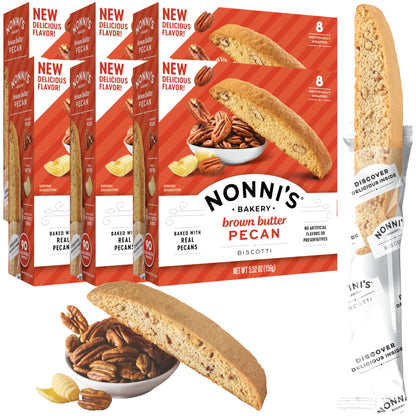 Nonnis Brown Butter Pecan Biscotti, Nutty Pecan Cookie with Rich Browned Butter Flavor, 8 Individually Wrapped Bakery Snacks, 5