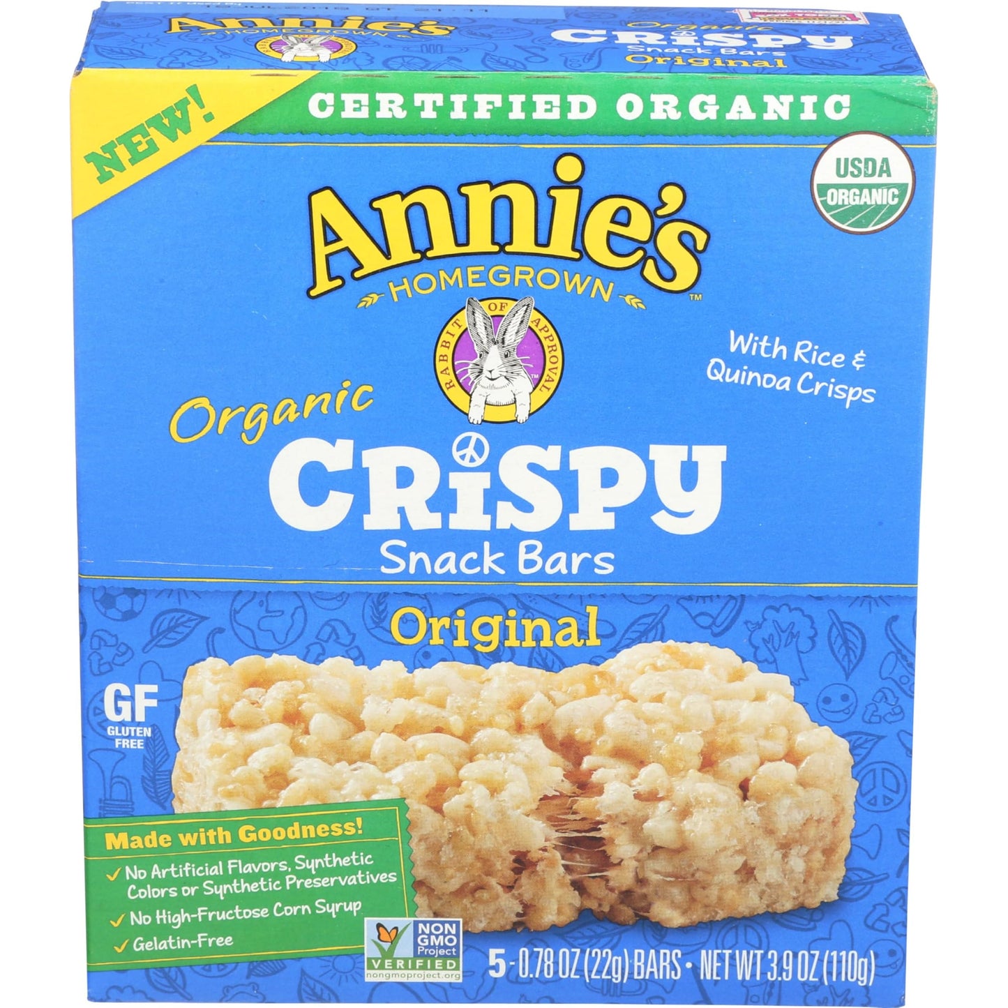 Annie's Organic Original Crispy Snack Bars, Gluten Free, 3.9 oz, 5 ct.