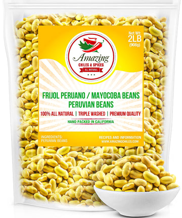 Canary (Peruvian) Beans 2 Lb Bag, - Frijol Peruano - Mayocoba Beans, 100% All Natural, Premium Quality. Triple Washed. By Amazin
