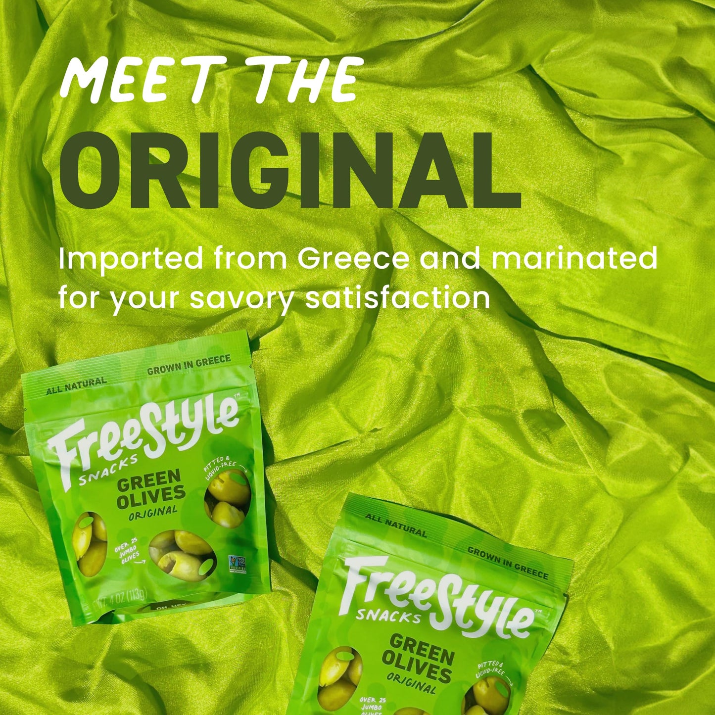 Freestyle Snacks Olive Snack Packs - Jumbo Green Olives, All Natural, Non-GMO, 4oz (3 Pack)