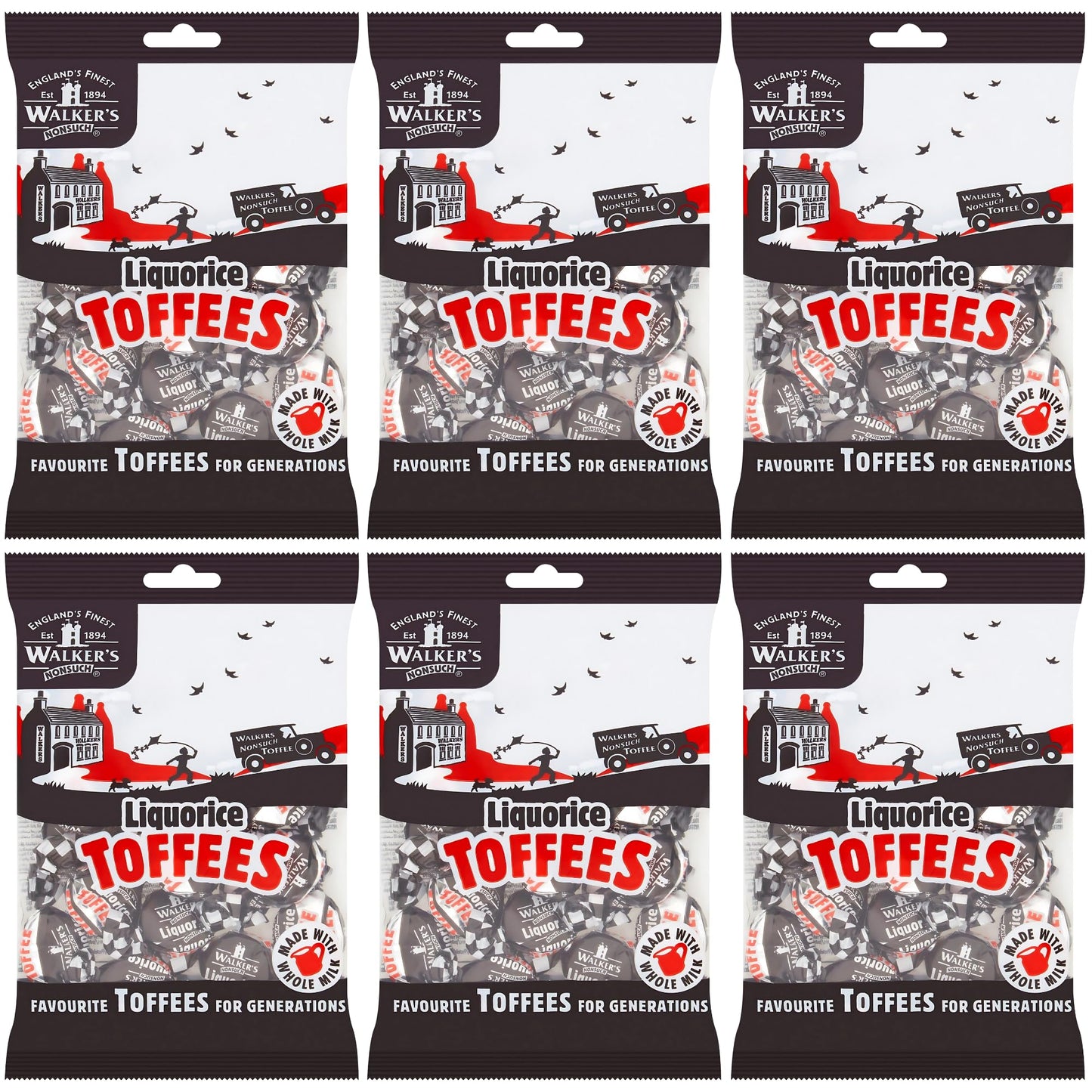 Walkers Nonsuch Liquorice Toffees Bag 5.29 Oz (Pack of 6) – Black Licorice Candy, British Chewy Toffee Candy, Old Fashioned Sweets, Traditional English  , Imported from UK
