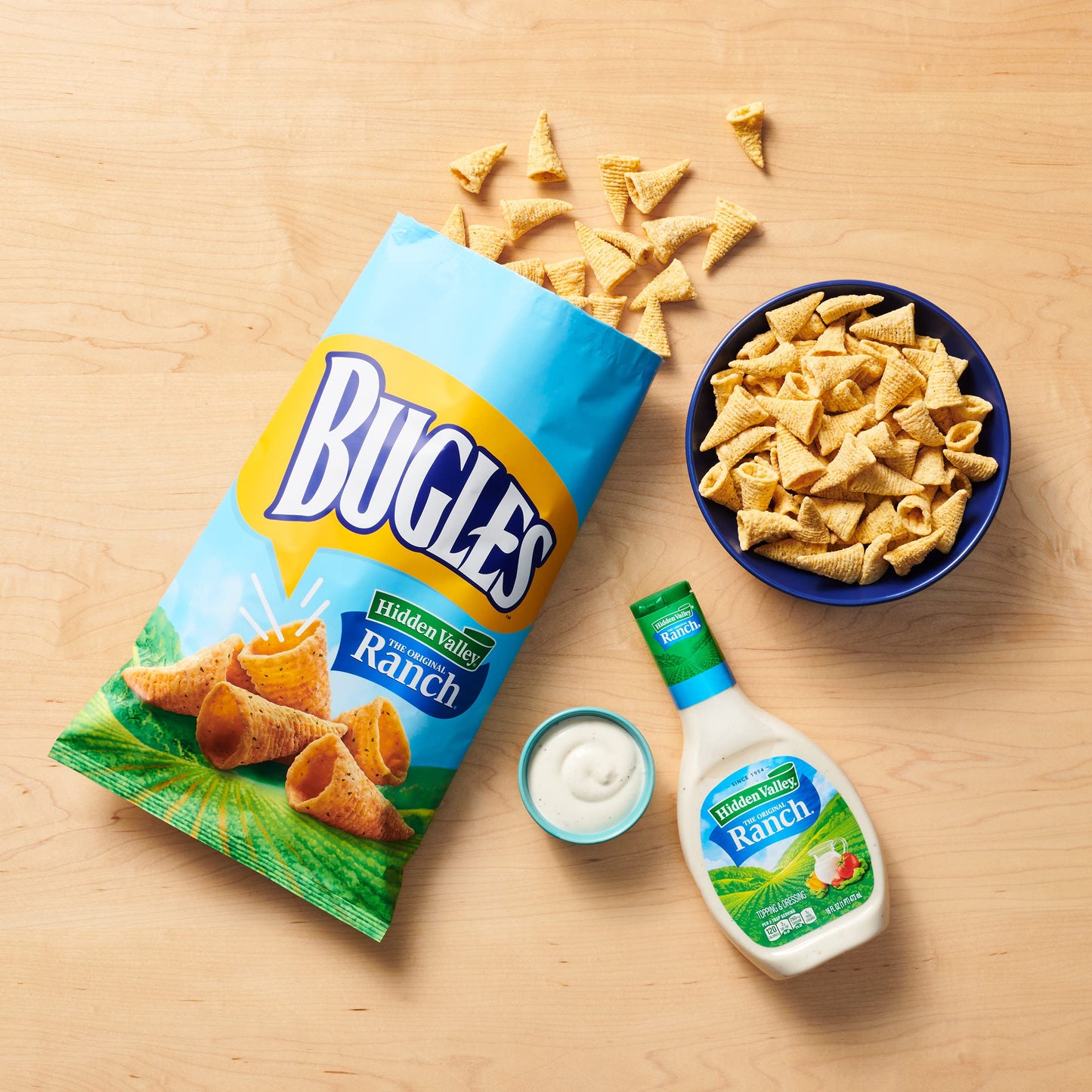 Bugles Crispy Corn Snacks, Hidden Valley Ranch Flavor, Snack Bag, 7.5 Oz