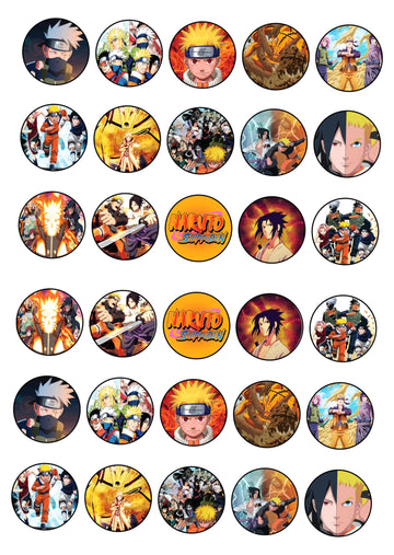 30 X Edible Cupcake Toppers Themed Of Naruto Shippuden Collection Of Edible Cake Decorations | Uncut Edible On Wafer Sheet