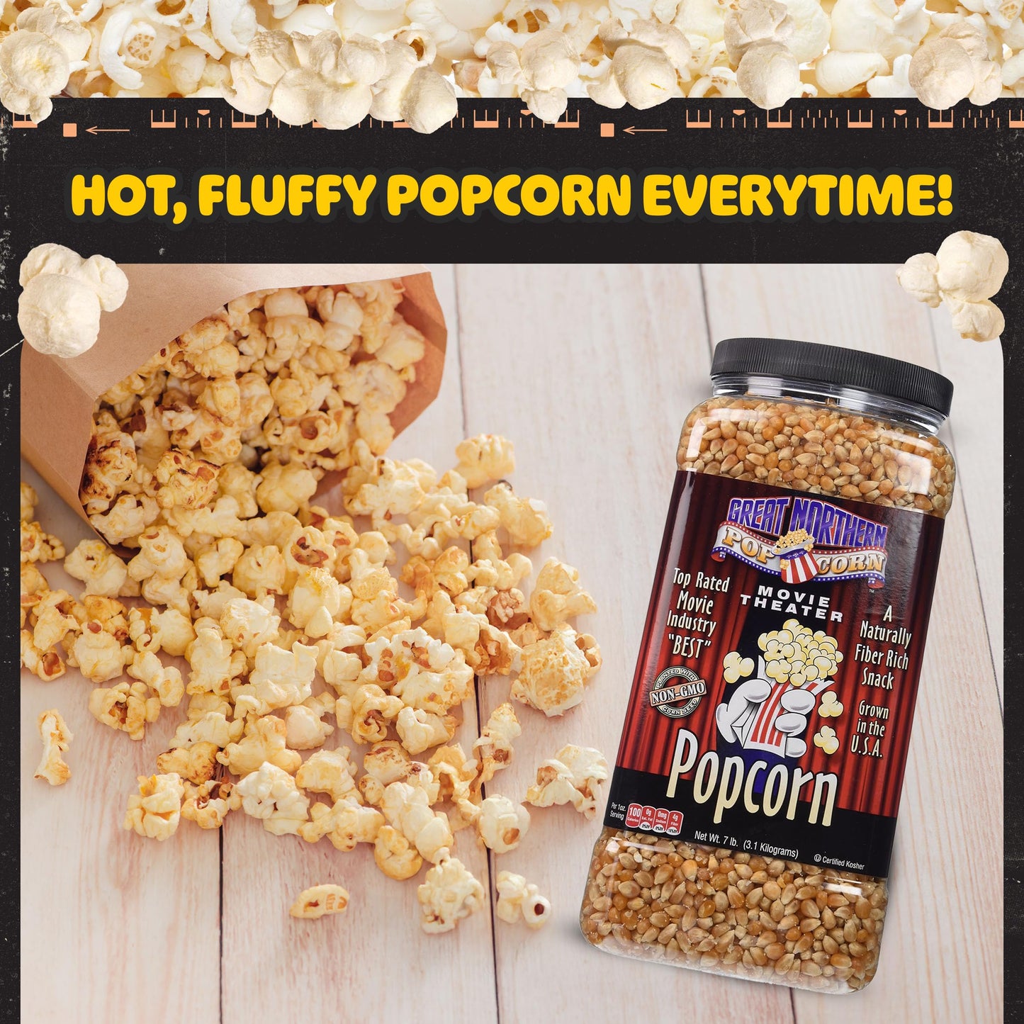 Great Northern Popcorn Yellow Popcorn Kernels - 7lb Jug, Non-GMO Gourmet, For Microwave, Stovetop, or Popping Machine