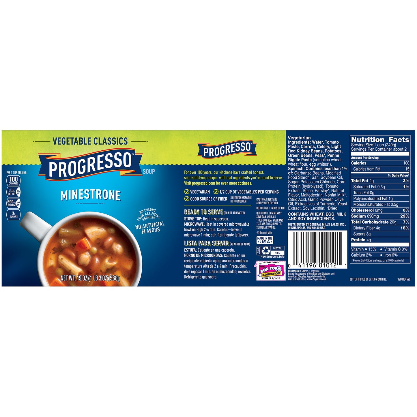 Progresso Soup, Vegetable Classics, Minestrone Soup, 19 Oz Cans (Pack Of 6)