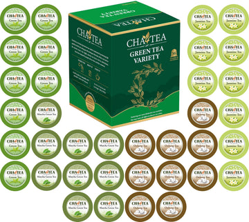 Cha4TEA K Cups Assorted Green Tea Variety (Matcha, Jasmine, Oolong) - 36 Count Pack for Keurig K-Cup Brewers