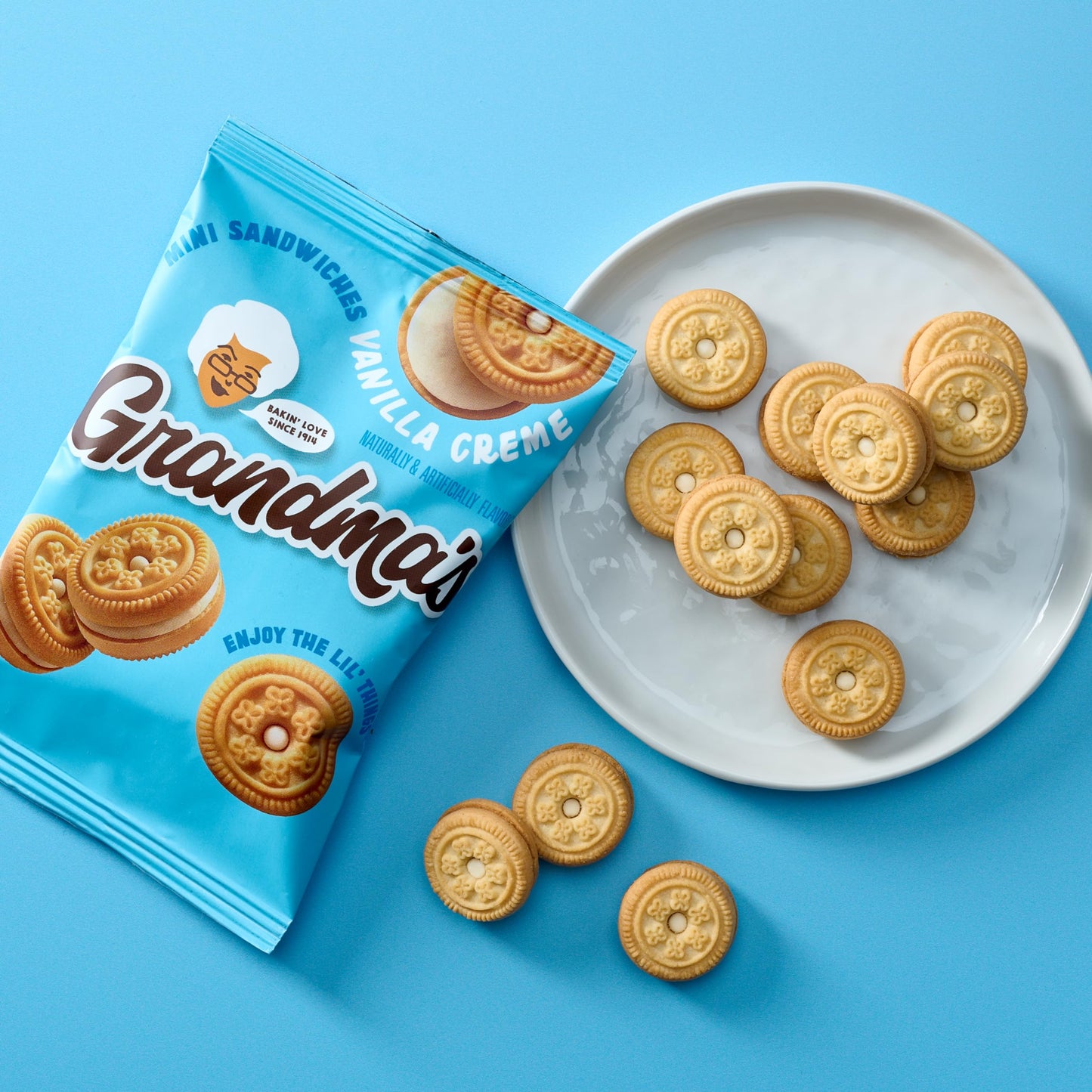 Grandmas Mini Cookies, Vanilla Sandwich Crme Cookies, 3.71 Oz Cookie Bag, (24 Pack) (Packaging May Vary)