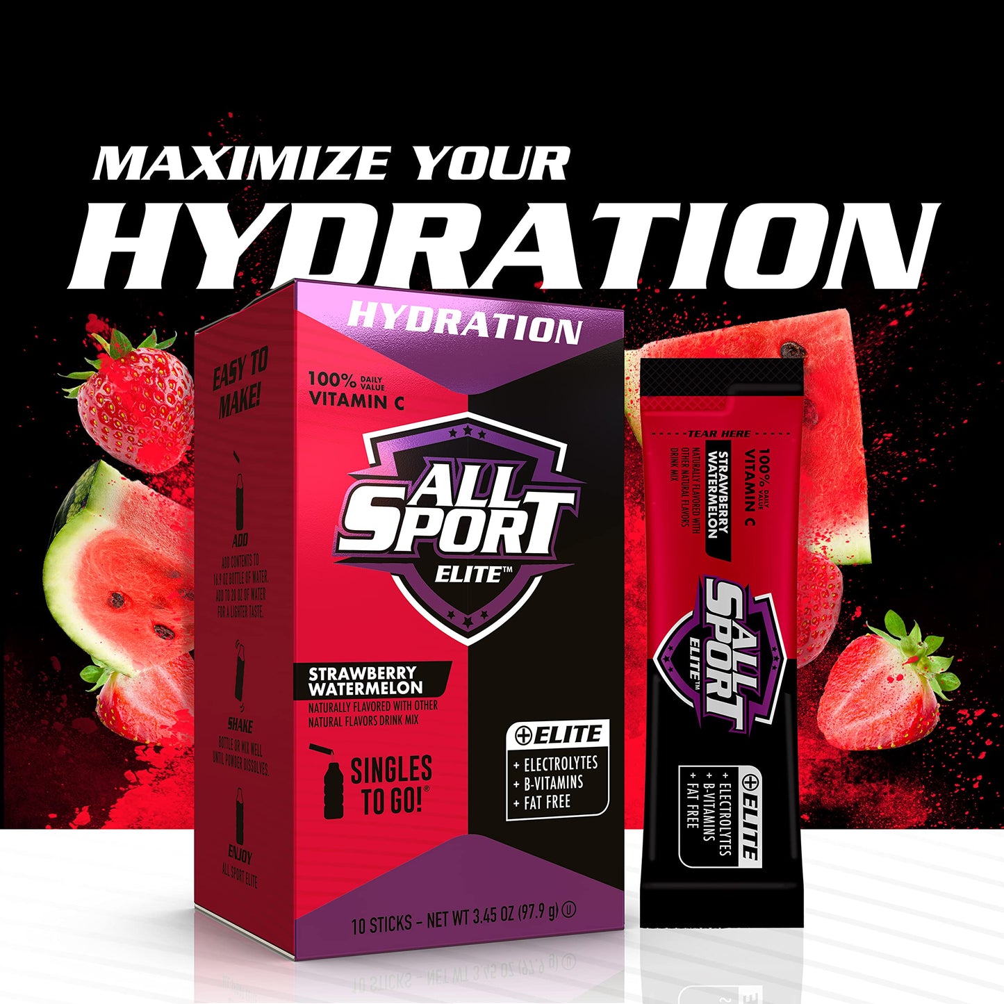 ALL SPORT advanced - Electrolyte Hydration Performance - Strawberry Watermelon - Singles To Go Powder Packets (10 Sticks)